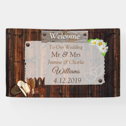 Cowboy Boots Hats and Daisies Wedding Banner