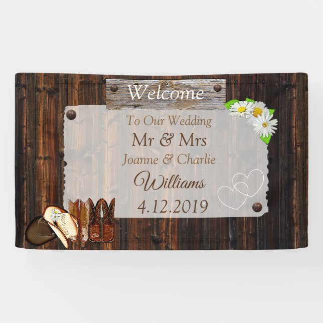 Cowboy Boots, Hats and Daisies Wedding Banner (Horizontal)