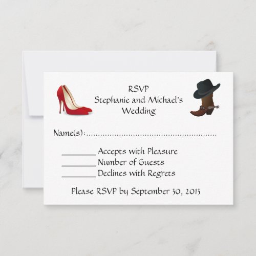 Custom Cowboy Boots High Heels Wedding  RSVP Card