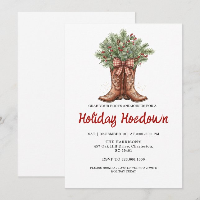 Cowboy Boots Holiday Celebration, Editable Country Invitation (Front/Back)