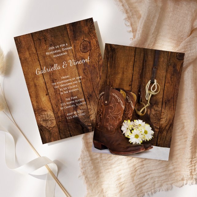 Cowboy Boots Horse Bit Wedding Rehearsal Dinner Invitation (Creator Uploaded)