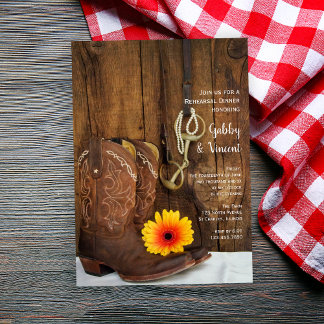 Cowboy Boots Horse Bit Wedding Rehearsal Dinner Invitation