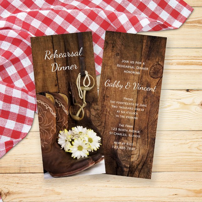Cowboy Boots Horse Bit Wedding Rehearsal Dinner Invitation (Creator Uploaded)