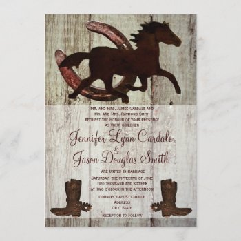 Cowboy Boots Horse Horseshoe Wedding Invitations by RusticCountryWedding at Zazzle