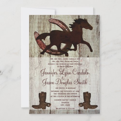 Cowboy Boots Horse Horseshoe Wedding Invitations