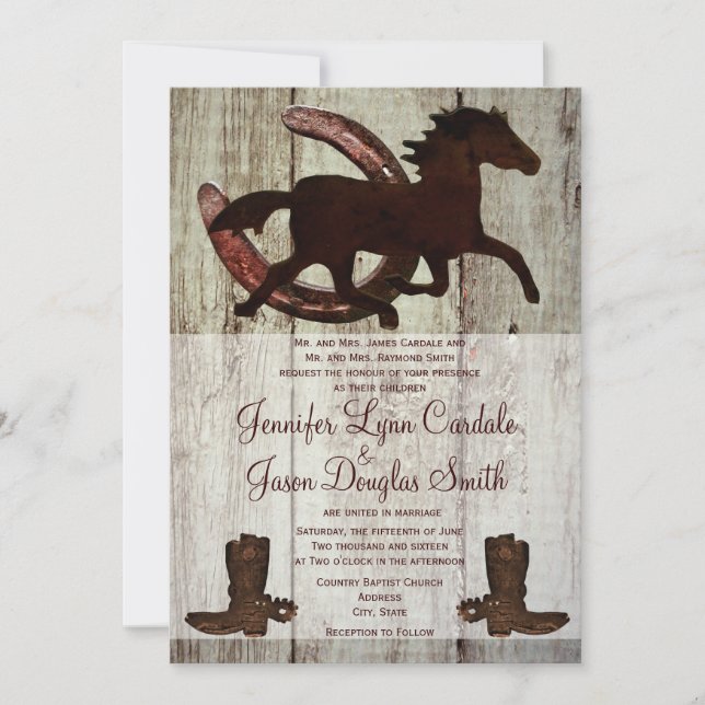 Cowboy Boots Horse Horseshoe Wedding Invitations (Front)