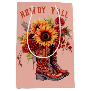 Cowboy Boots , howdy y'all Boots sunflower Medium Gift Bag
