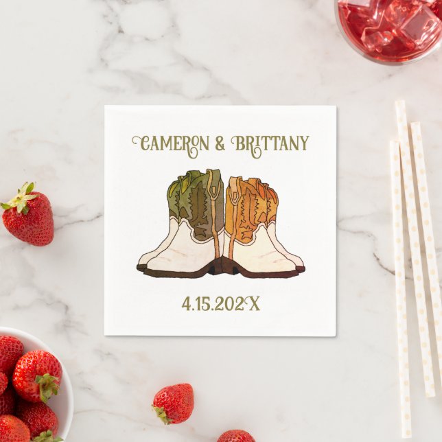Cowboy Boots Illustrated Wedding Napkins (Insitu)