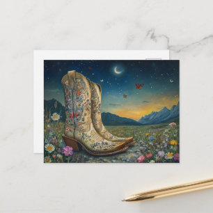 Cowboy Boots in the Meadow Postcard