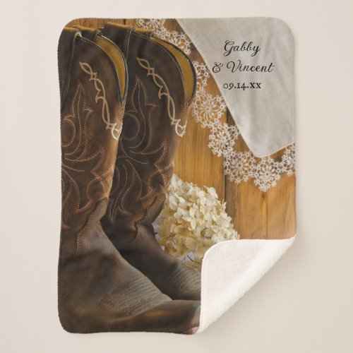 Cowboy Boots Lace Country Barn Wedding Keepsake Sherpa Blanket