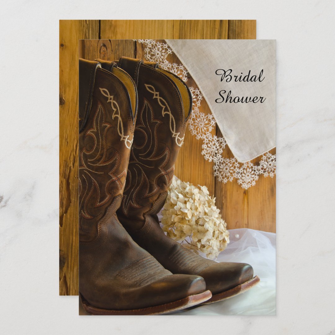 Cowboy Boots Lace Country Western Bridal Shower Invitation | Zazzle