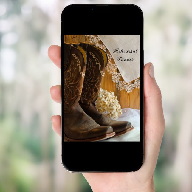 Cowboy Boots Lace Western Wedding Rehearsal Dinner Invitation (Front Digital)