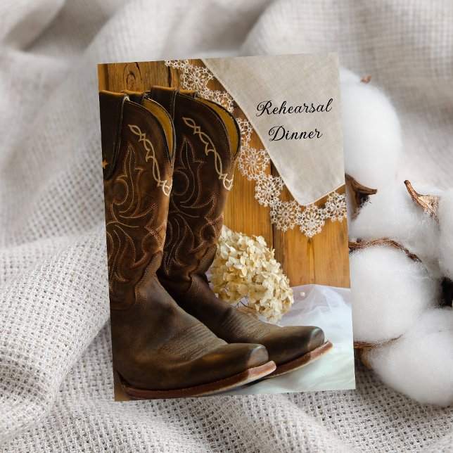 Cowboy Boots Lace Western Wedding Rehearsal Dinner Invitation (Creator Uploaded)