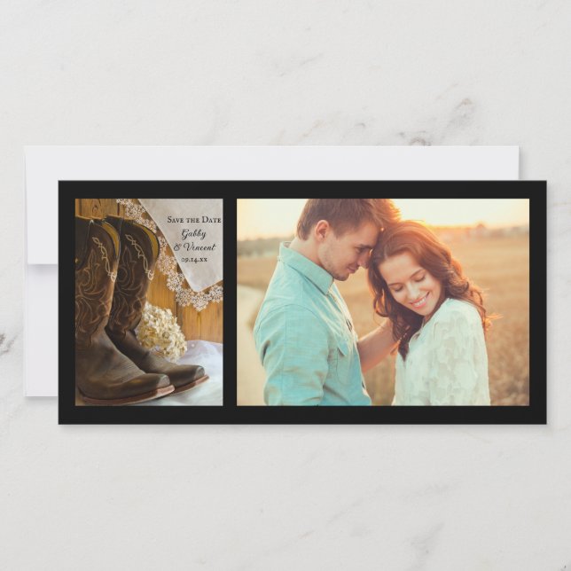 Cowboy Boots Lace Western Wedding Save the Date (Front)