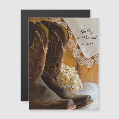 Cowboy Boots Lace Western Wedding Save the Date Magnetic Invitation