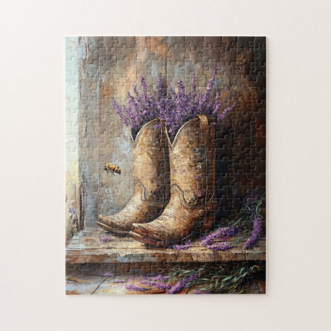 Cowboy Boots Lavender and Honey Bee Jigsaw Puzzle (Vertical)