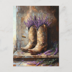 Cowboy Boots Lavender and Honey Bee Postcard