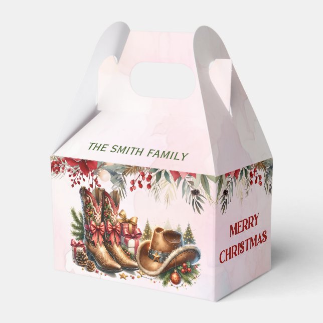 Cowboy Boots Merry Christmas Party Favor Boxes (Front Side)