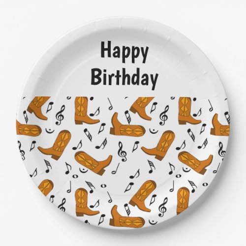 Cowboy Boots Music Notes Birthday  Paper Plates