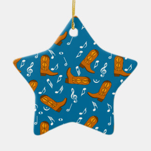 Cowboy Boots Music Notes Ceramic Ornament
