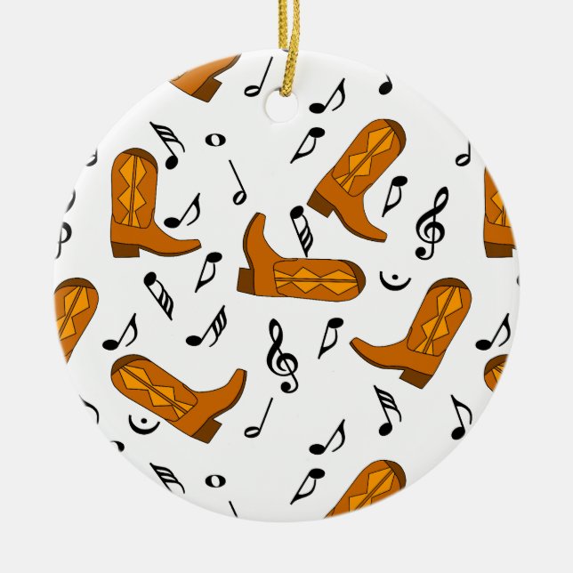 Cowboy Boots Music Notes Ceramic Ornament (Front)