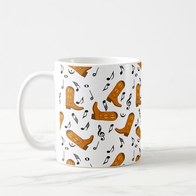 Cowboy Boots Music Notes Coffee Mug (Left)