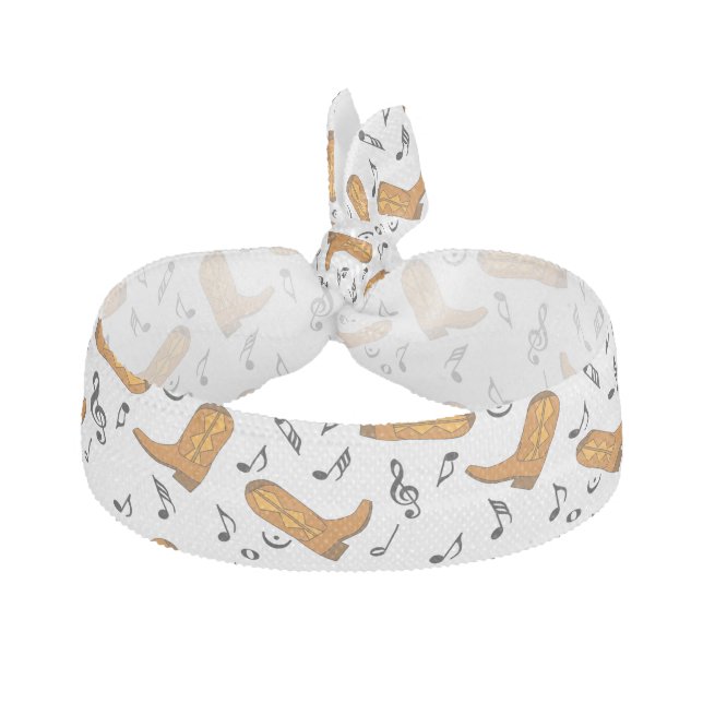 Cowboy Boots Music Notes Elastic Hair Tie (Front)