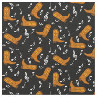 Cowboy Boots Music Notes Fabric