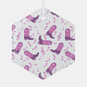 Cowboy Boots Music Notes Glass Ornament