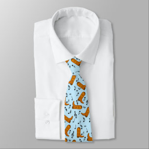 Cowboy Boots Music Notes Neck Tie