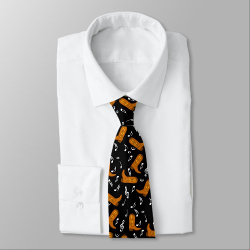 Cowboy Boots Music Notes Neck Tie