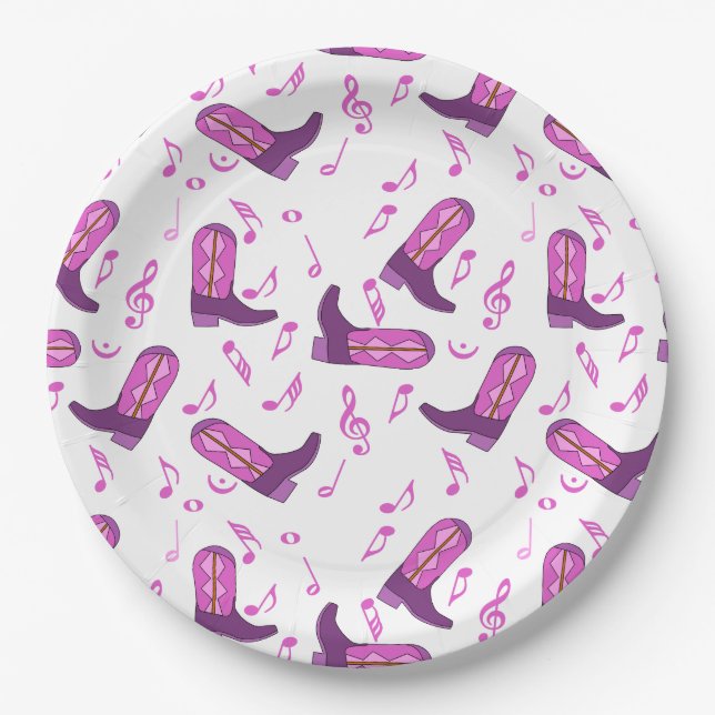 Cowboy Boots Music Notes Paper Plates (Front)