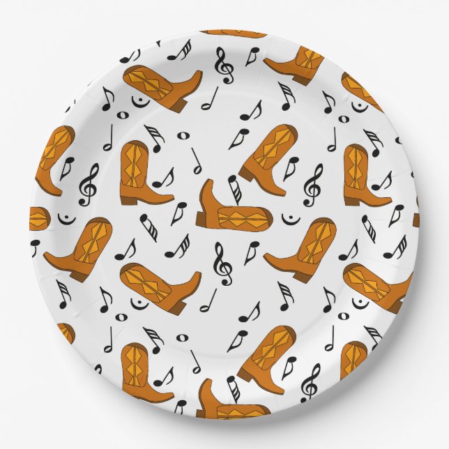 Cowboy Boots Music Notes Paper Plates (Front)