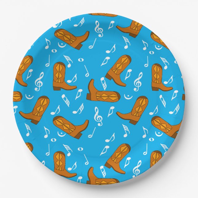 Cowboy Boots Music Notes Paper Plates (Front)