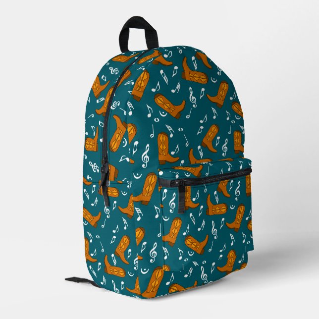 Cowboy Boots Music Notes Printed Backpack (Back Corner Left)