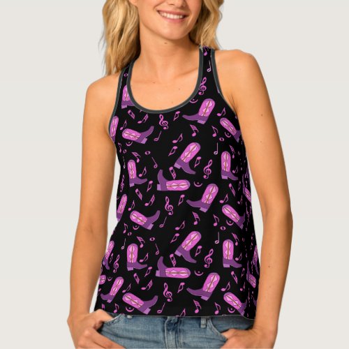 Cowboy Boots Music Notes Tank Top