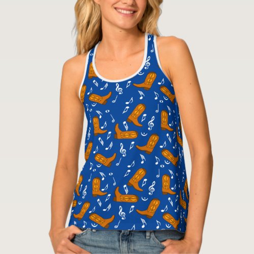 Cowboy Boots Music Notes Tank Top