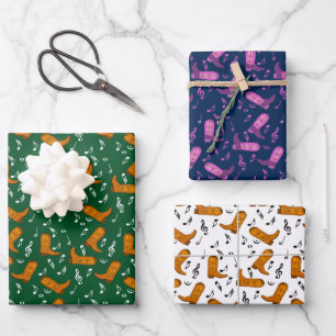 Cowboy Boots Music Notes Wrapping Paper Sheets