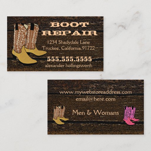 Customizable Cowboy Boots-Wood Look Business Card