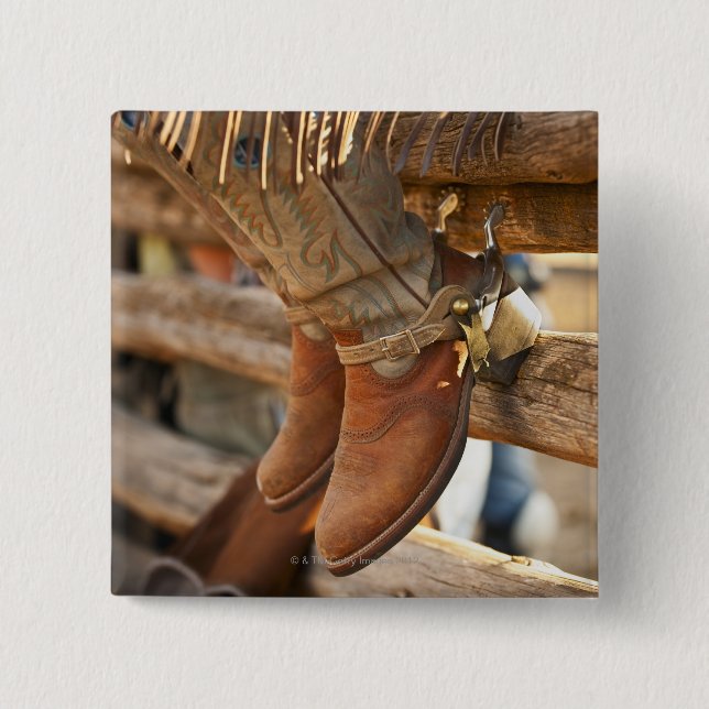 Cowboy boots on fence 2 button (Front)