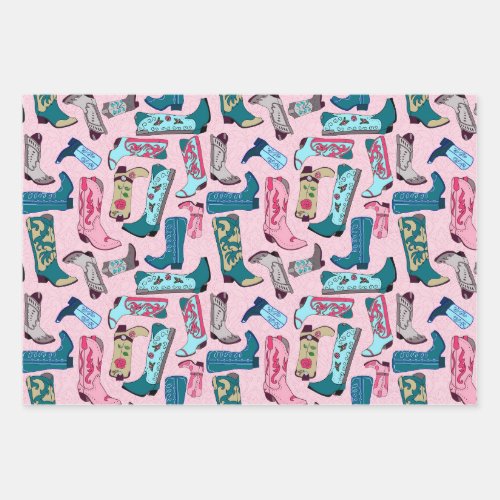 Cowboy boots _ on pink wrapping paper sheets