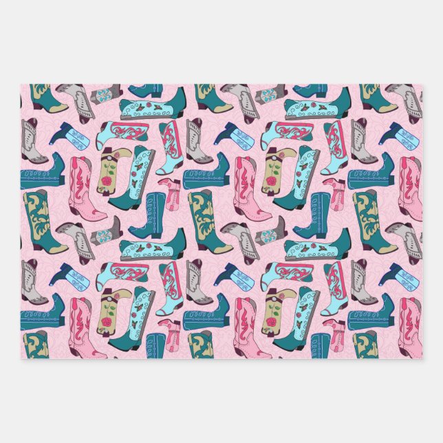 Cowboy boots - on pink wrapping paper sheets (Front)