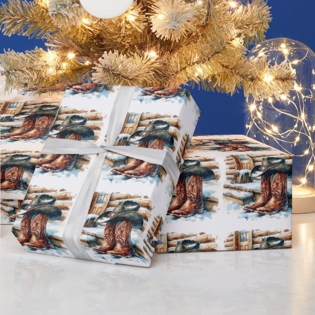 Cowboy Boots on the Front Porch Christmas  Wrapping Paper (Holidays)