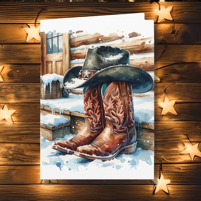 Cowboy Boots on the Front Porch on a Winter Day Card (Creator Uploaded)