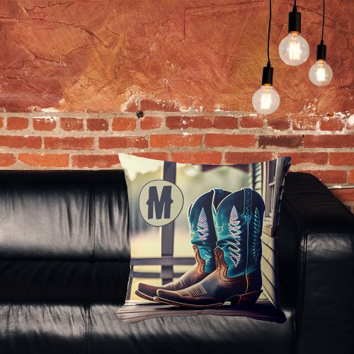 Cowboy Boots on Wooden Porch  Throw Pillow