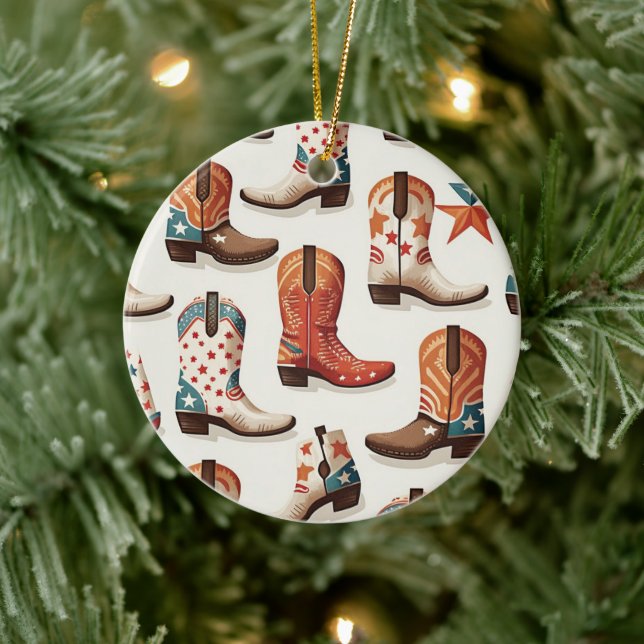 Cowboy boots pattern ceramic ornament (Tree)