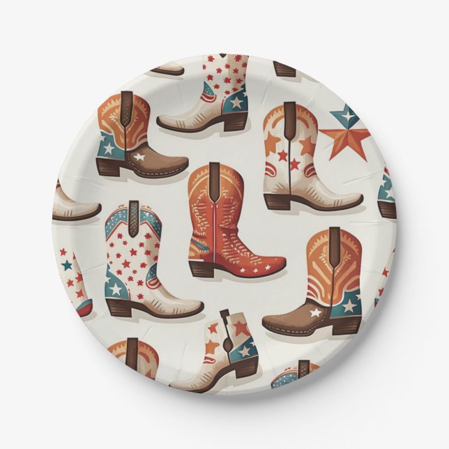 Cowboy boots pattern paper plates (Front)