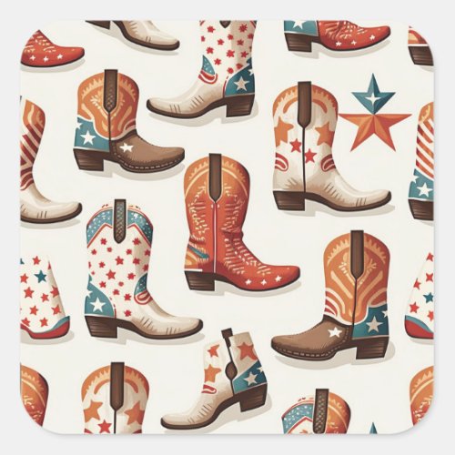 Cowboy boots pattern square sticker