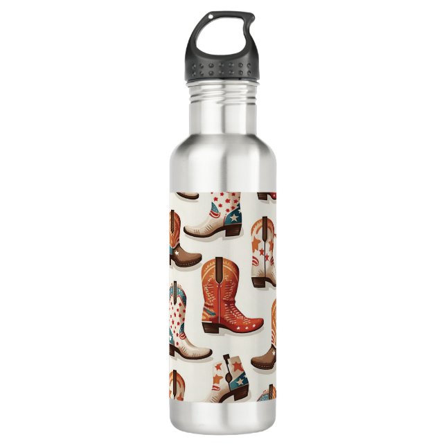 Cowboy boots pattern stainless steel water bottle (Front)