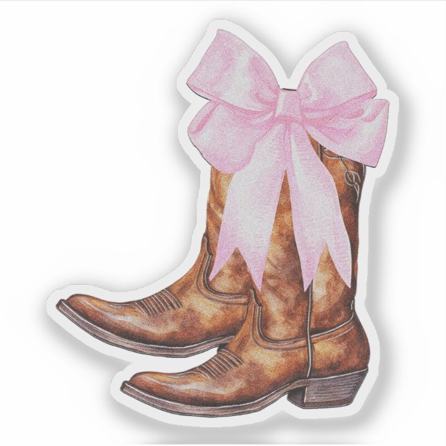 Cowboy Boots Pink Bow Sticker - Western Sticker (Front)